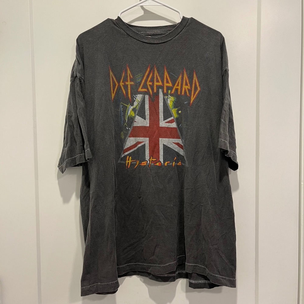 Def Leppard Hysteria Graphic T-Shirt Charcoal Grey Band Tee 1X/3X